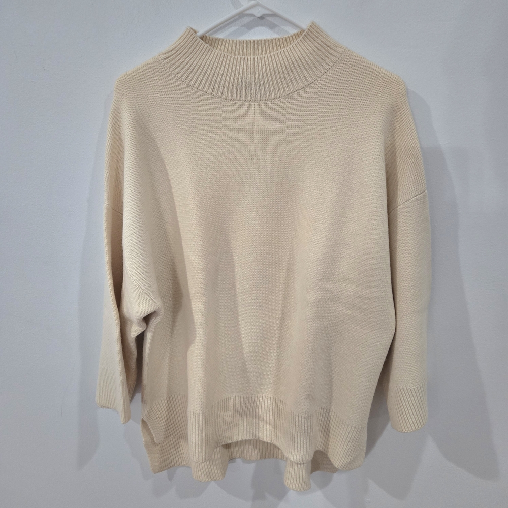 Baldwin Sz Med Cream Ribbed Mock Neck Sweater